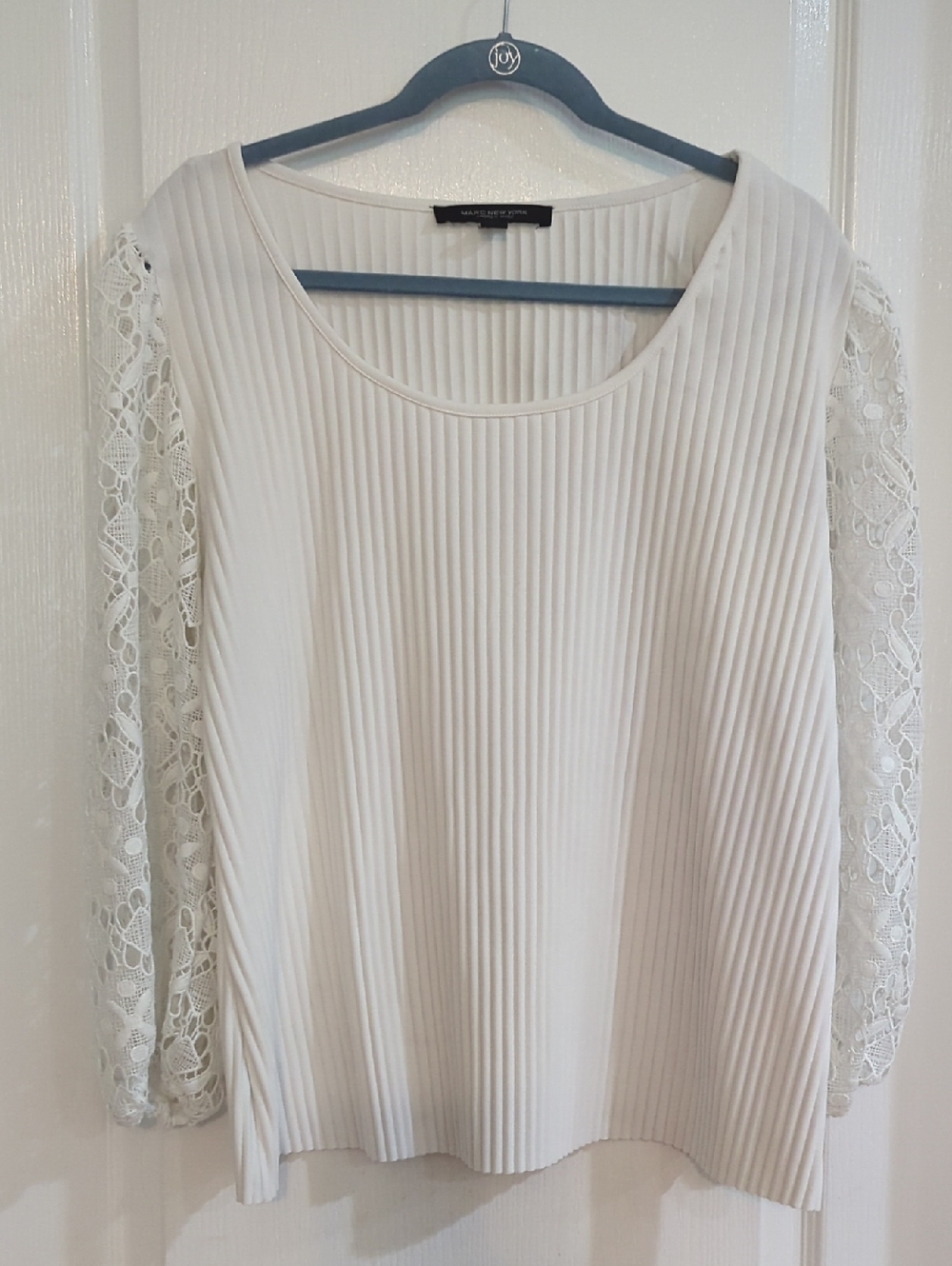 Pleated Ivory Lace-Sleeve Women's Top XL
